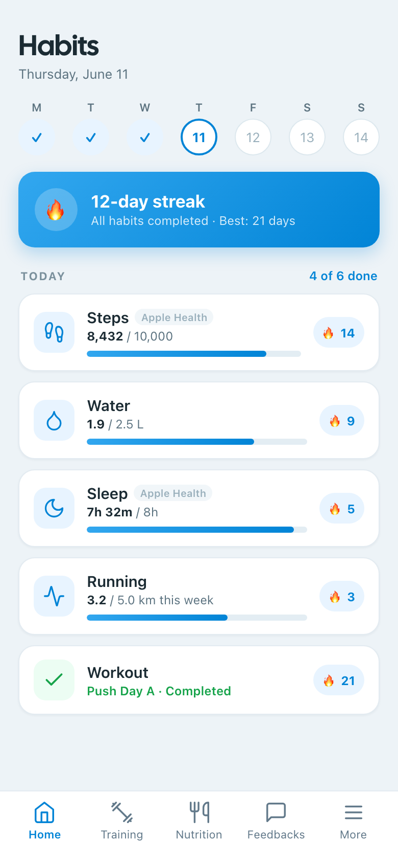 Habit tracking in the SimplexCoach client app