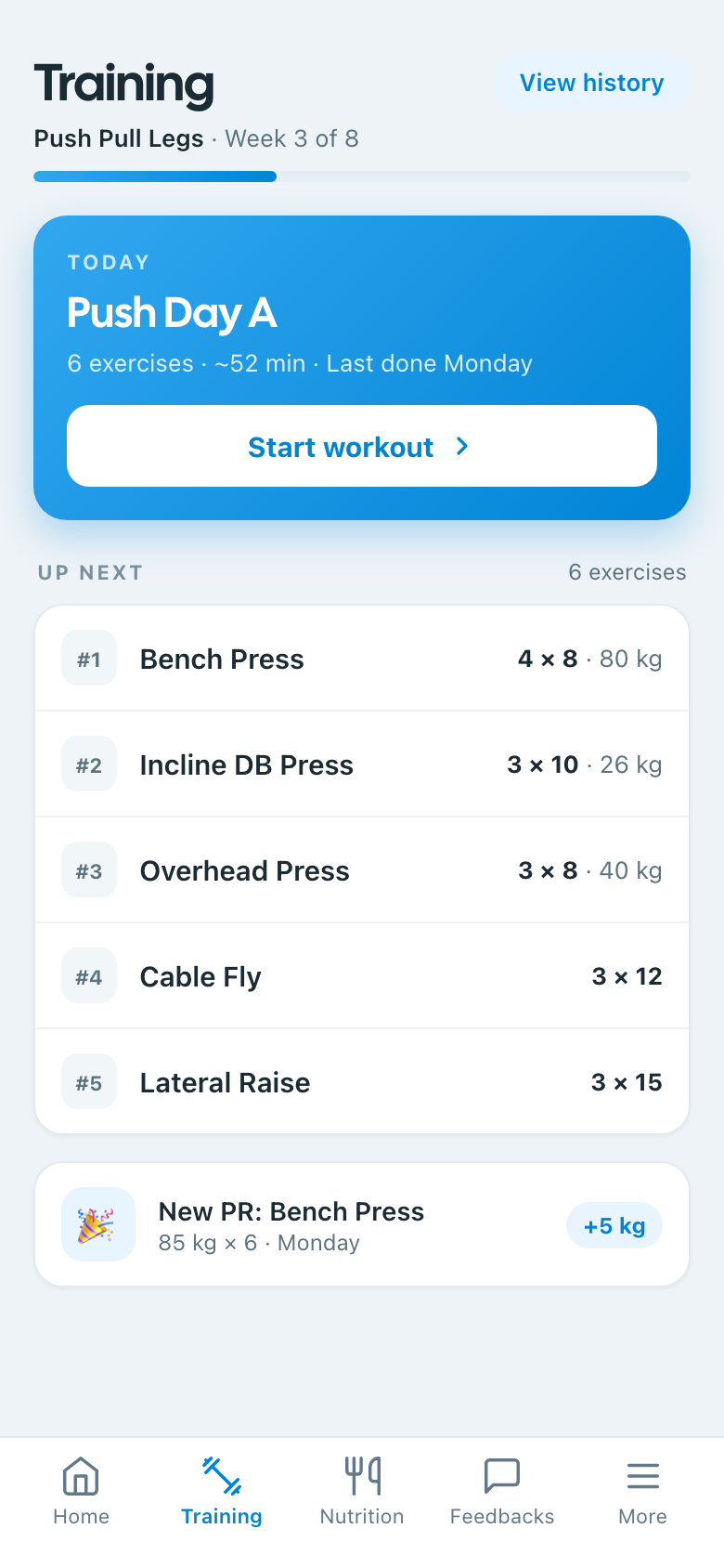 Workout tracking in the SimplexCoach client app